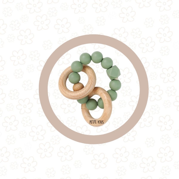 Silicone + Beechwood Teething Rings (Sage Green)