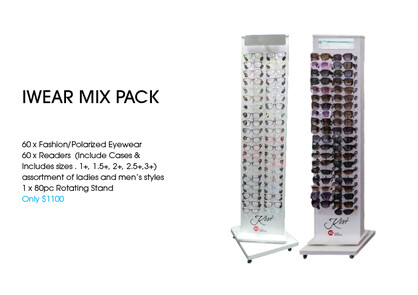 EWear Mix Pack 60 x Fashion/Polarized Eyewear 60 x Readers (Include Cases & Includes sizes . 1+, 1.5+, 2+, 2.5+,3+)