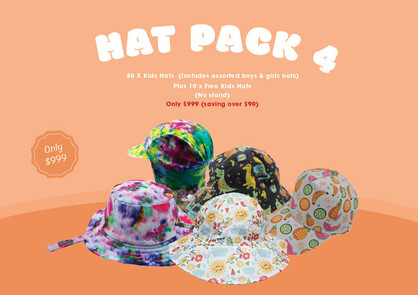 HAT PACK 4 80 X Kids Hats (Includes assorted boys & girls hats) Plus 10 x Free Kids Hats (No stand)