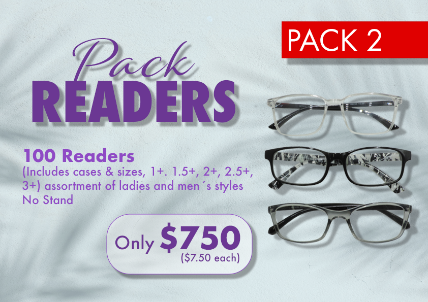 READERS PACK 2 100 x Readers (Include Cases & Includes sizes . 1+, 1.5+, 2+, 2.5+,3+) assortment of ladies and men’s styles NO STAND