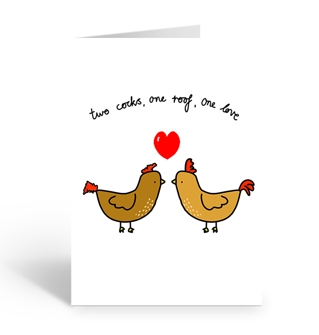 TWO COCKS, ONE ROOF Greeting Card