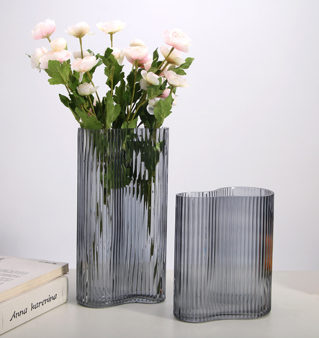 Wave Ribbed Glass Vase