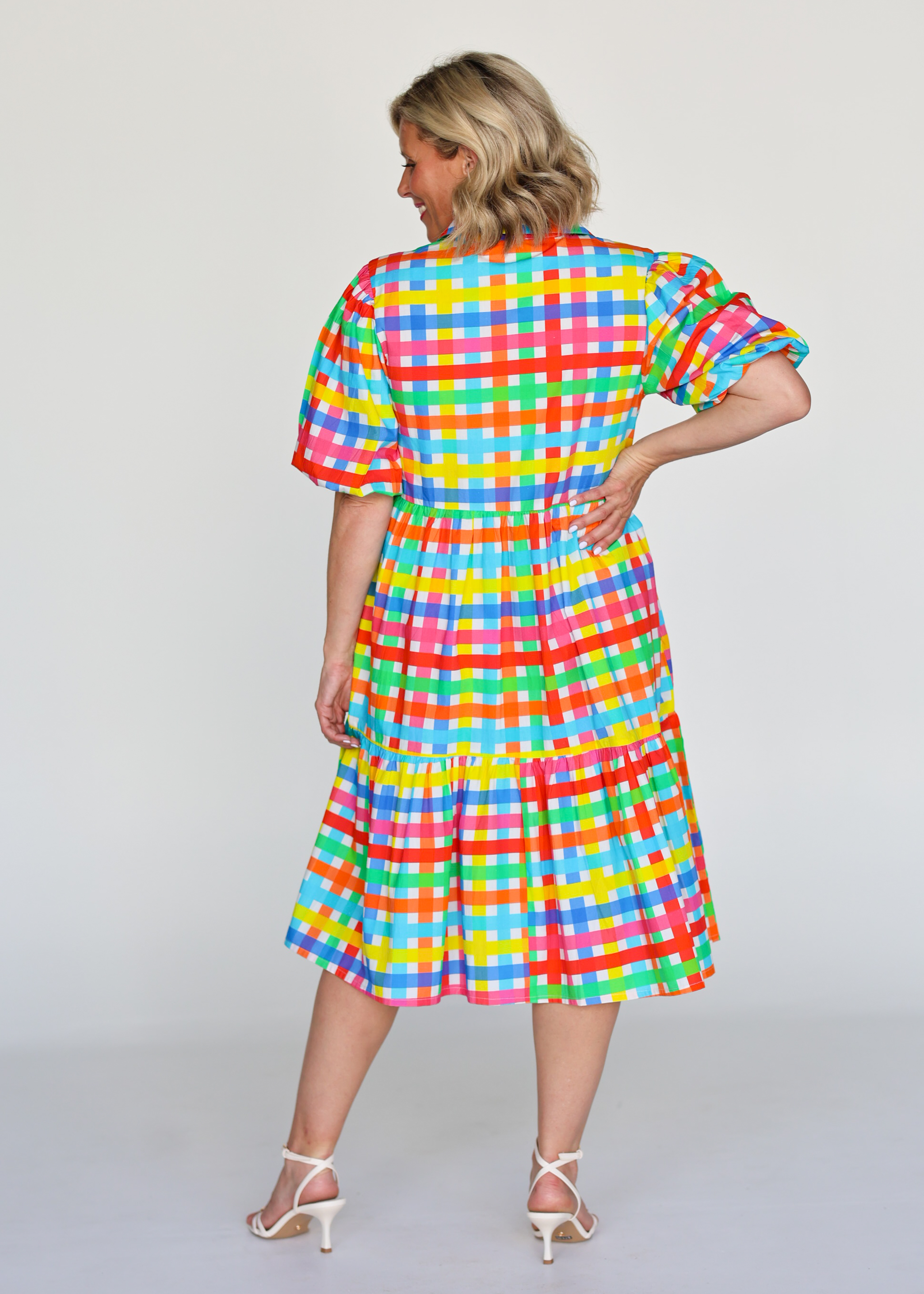 Melody Tiered Dress- Neon Gingham