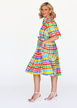 Melody Tiered Dress- Neon Gingham