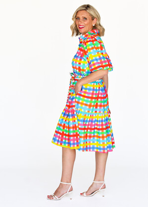 Melody Tiered Dress- Neon Gingham