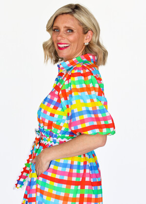 Melody Tiered Dress- Neon Gingham