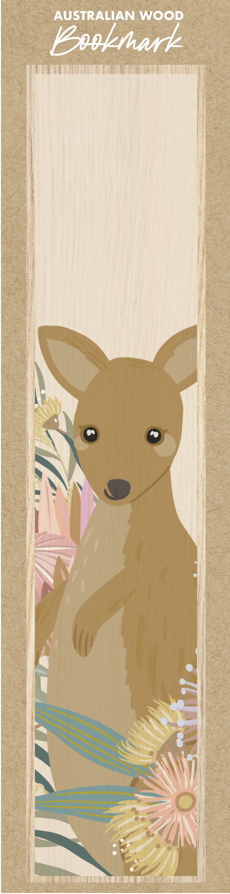 Kangaroo Cream Wooden Bookmark