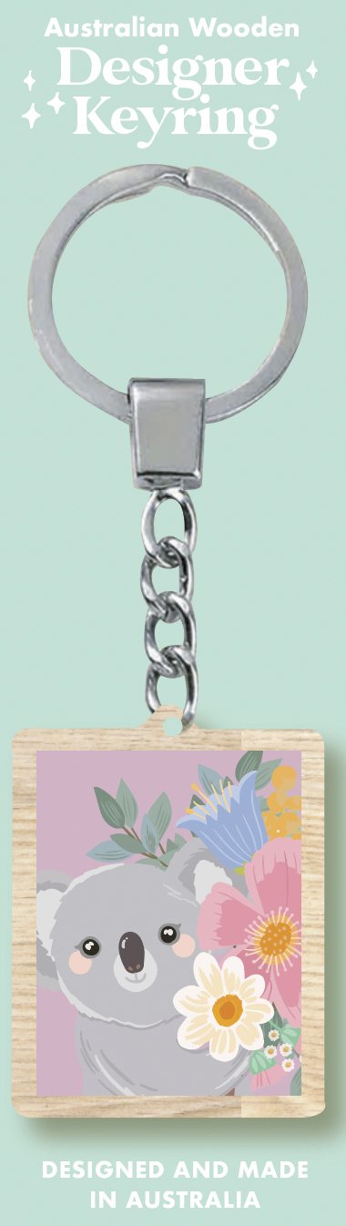 Floral Koala Wooden Keyring