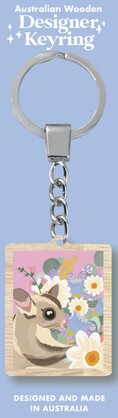 Floral Possum Wooden Keyring