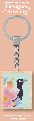 Floral Magpie Wooden Keyring
