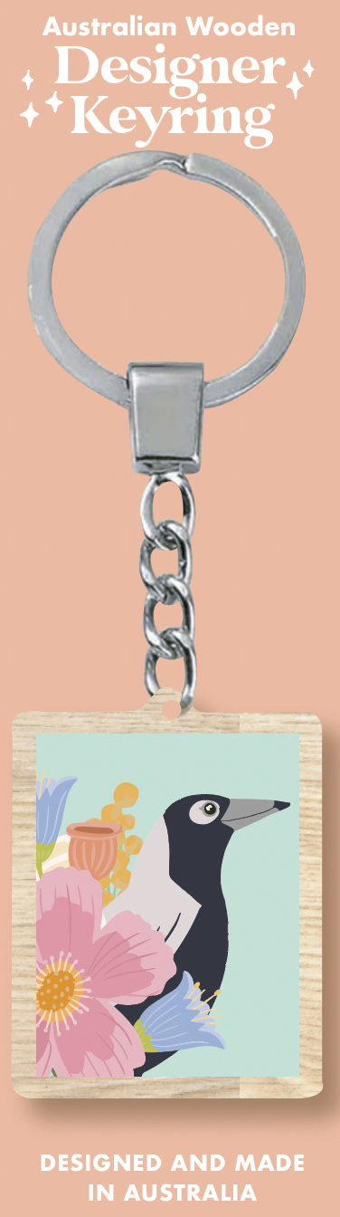 Floral Magpie Wooden Keyring