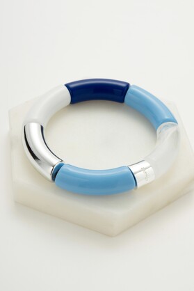 Tube Bangle - Blue/ Silver