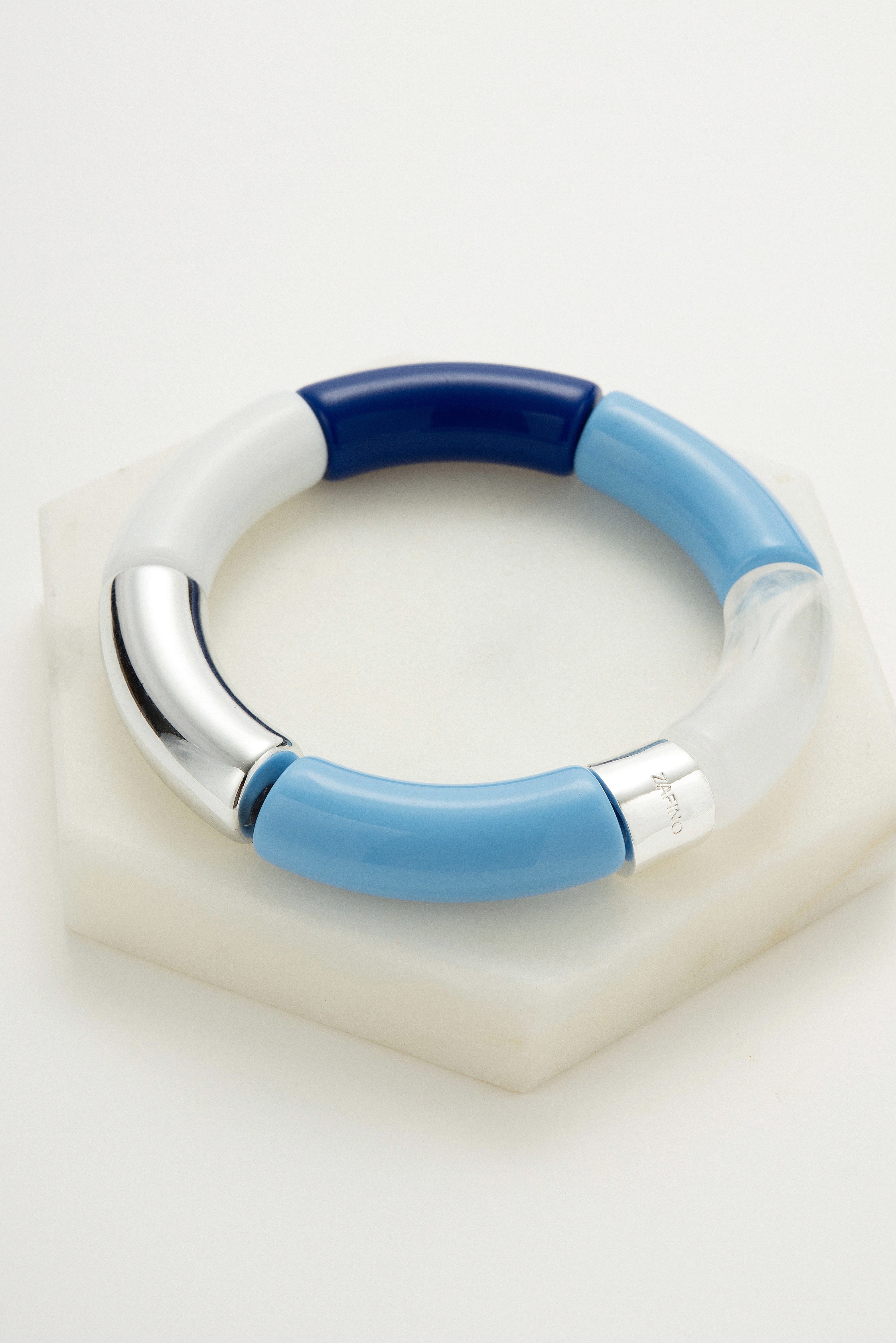 Tube Bangle - Blue/ Silver