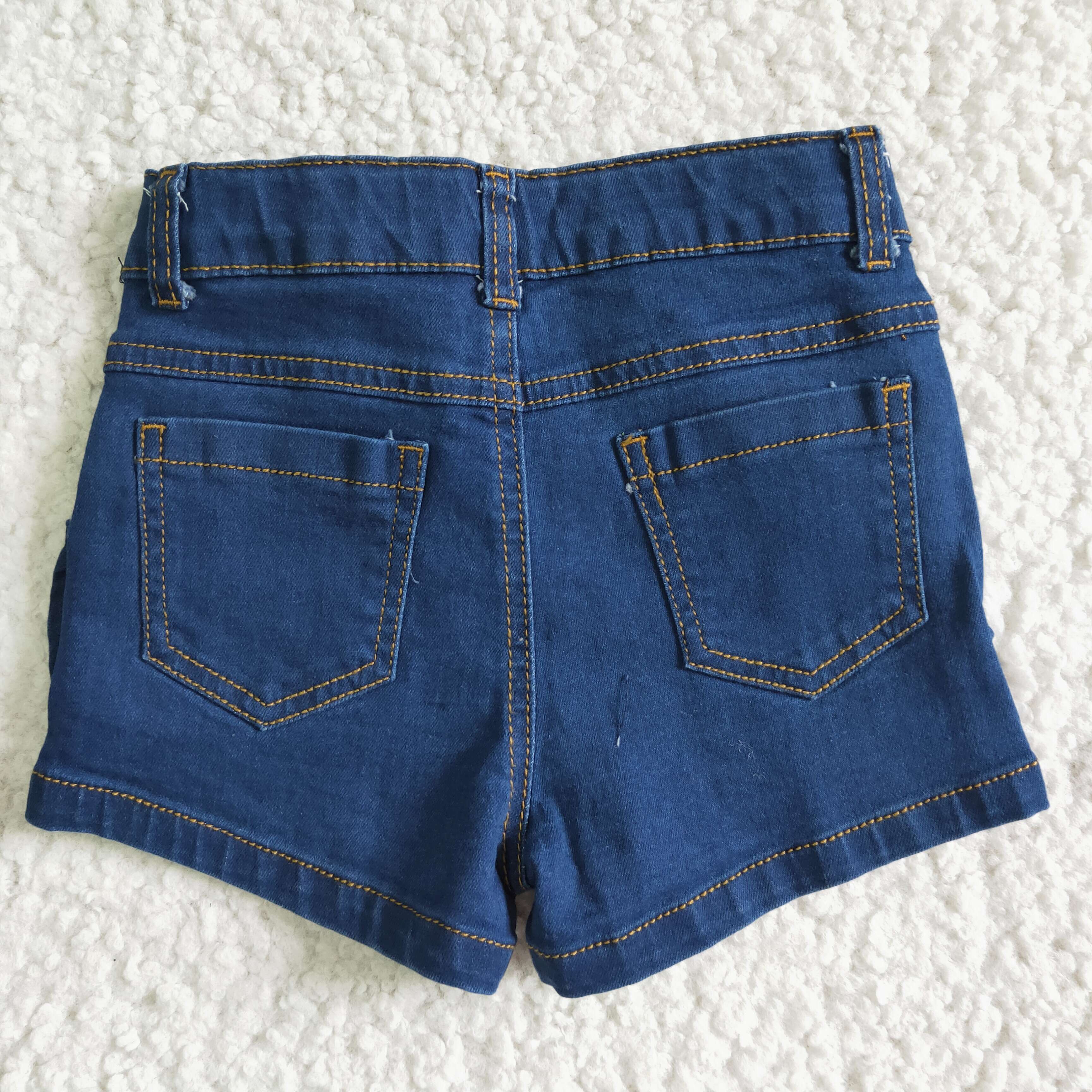 Distressed Navy Blue Ruffles Toddlers Kids Girls Denim Shorts