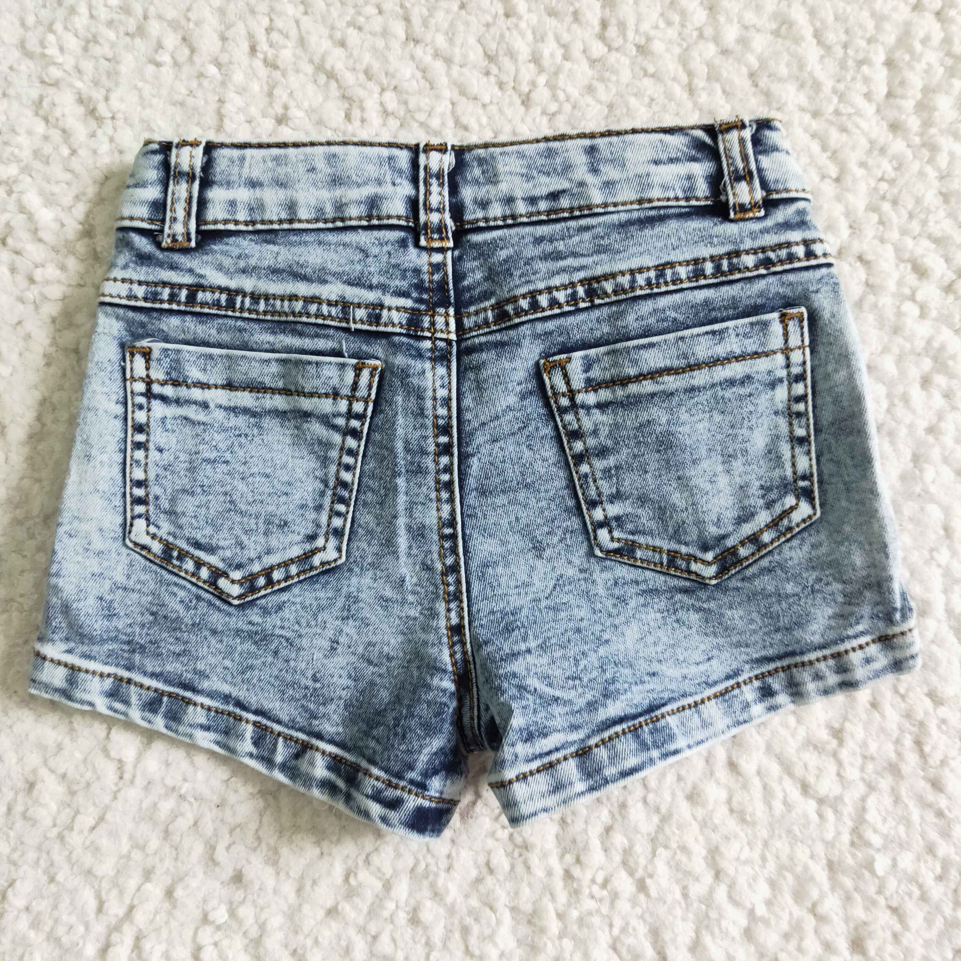 Bleached Ruffles Ripped Distressed Toddlers Kids Girls Denim Shorts