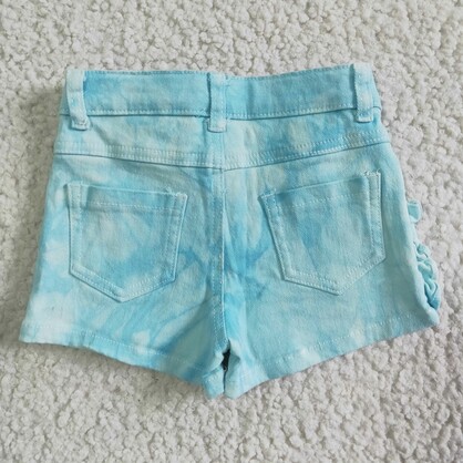 Sky Blue Ruffles Bleached Ripped Distressed Toddlers Kids Girls Denim Shorts