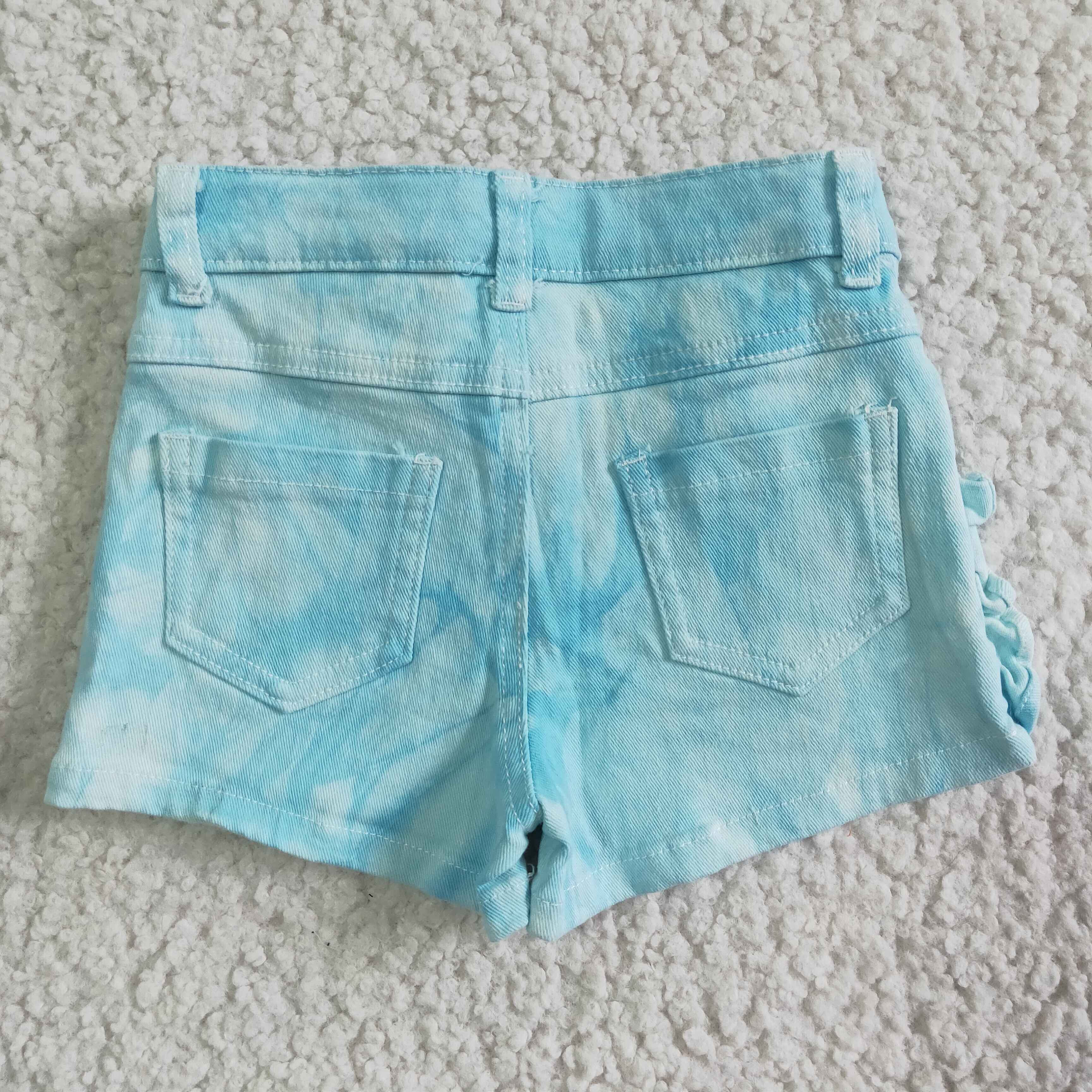 Sky Blue Ruffles Bleached Ripped Distressed Toddlers Kids Girls Denim Shorts