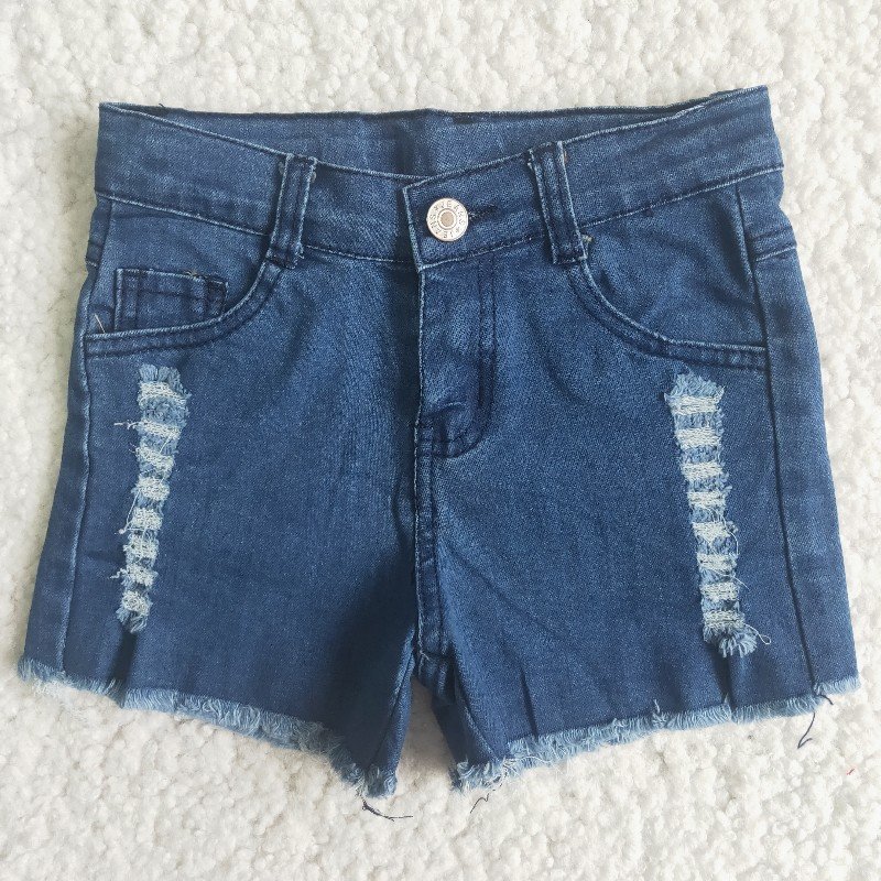 Casual Blue Ripped Distressed Toddlers Kids Girls Denim Shorts