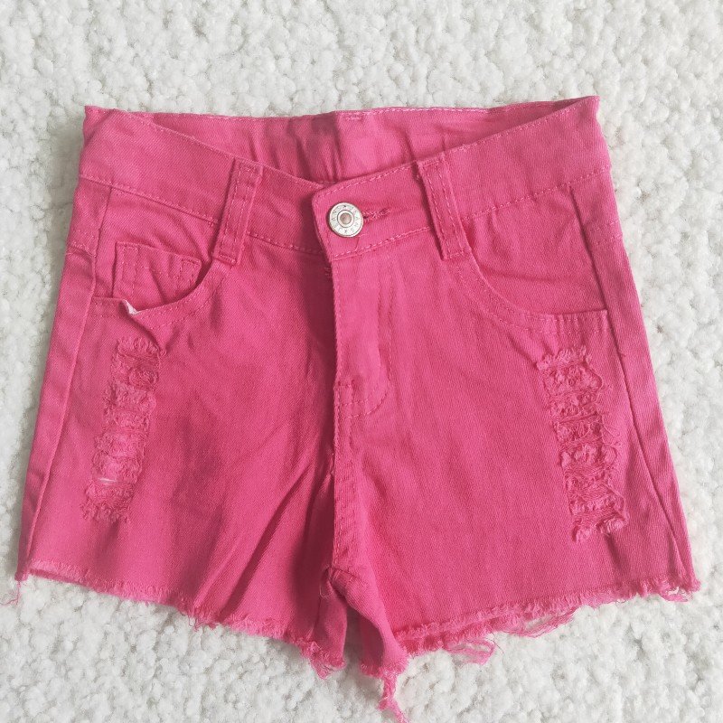 Hot Pink Bleached Ripped Distressed Summer Toddlers Kids Girls Denim Shorts