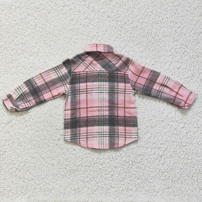 Pocket Pink Gray Checked Kids Plaid Girls Shirts Jackets