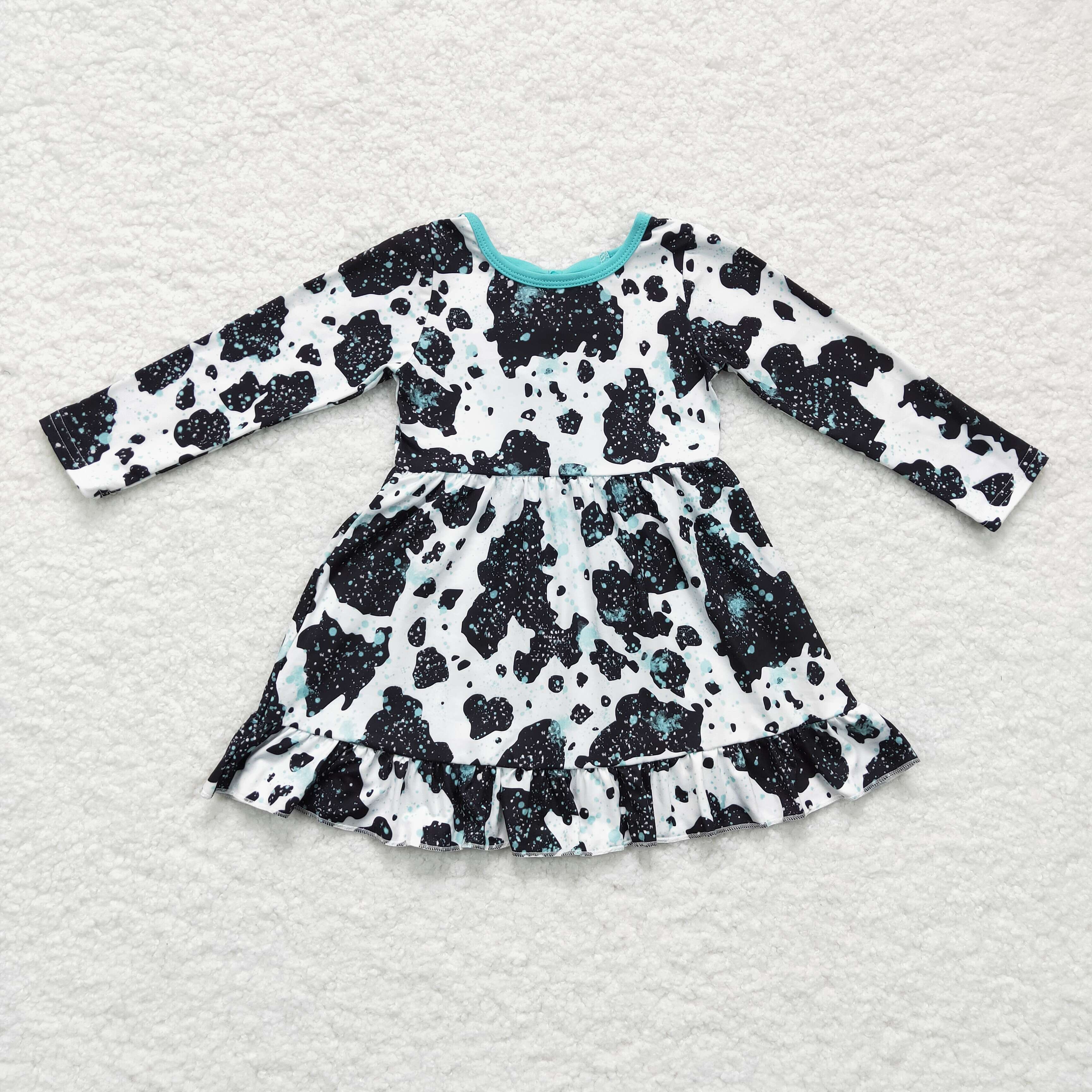 Wholesale Unique Design Cow Print Bows White Long Sleeve Dress Spring Kids  Baby Toddlers Girls Dresses - Stylish Clothes - Fieldfolio