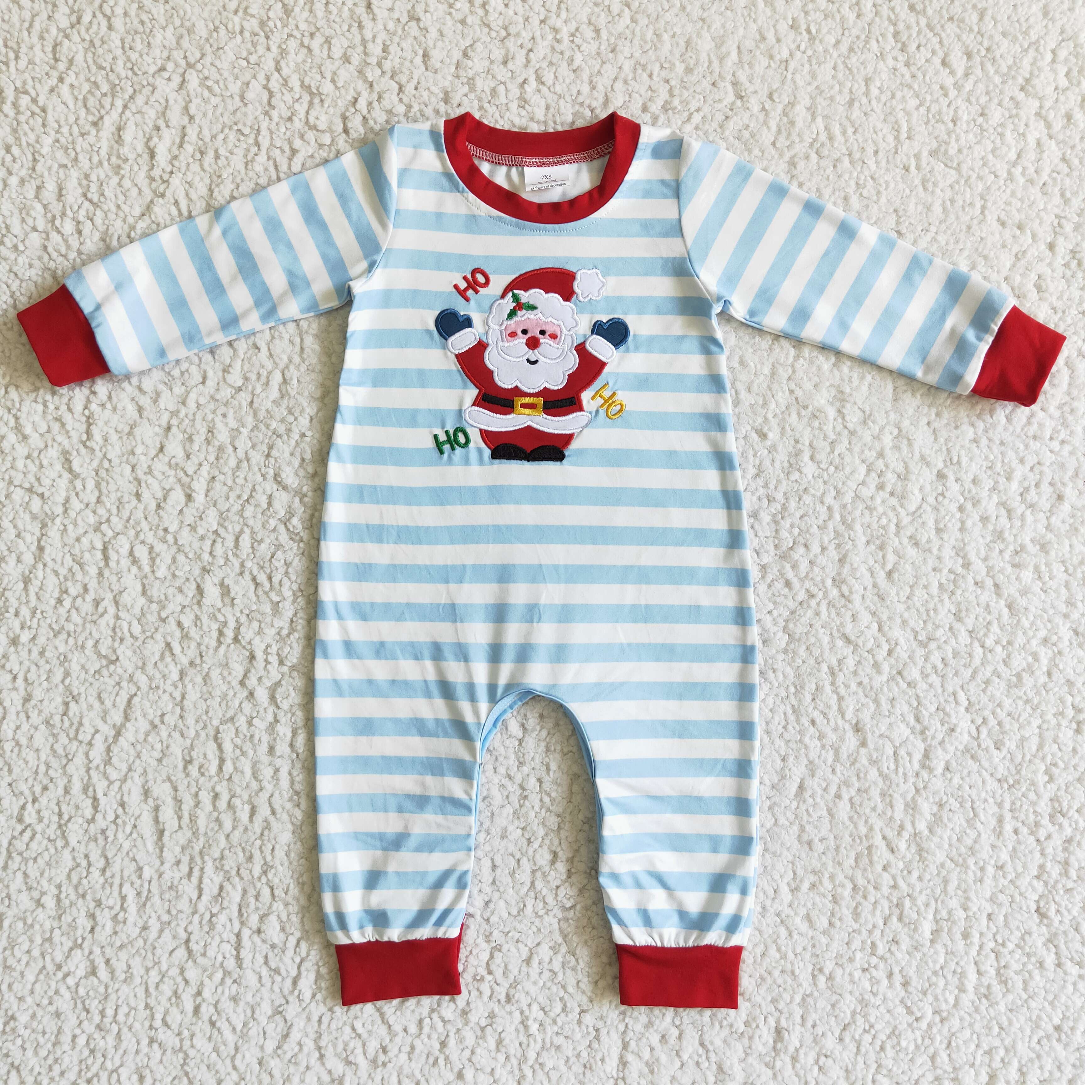 Christmas design Santa Clause White Red embroidery baby boy infant toddler romper one piece bodysuit kids clothes