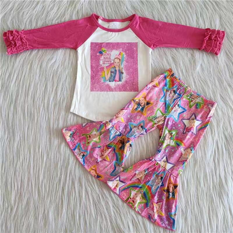 JOJO rose red pink Girl Bell Bottoms Outfit Valentines Day
