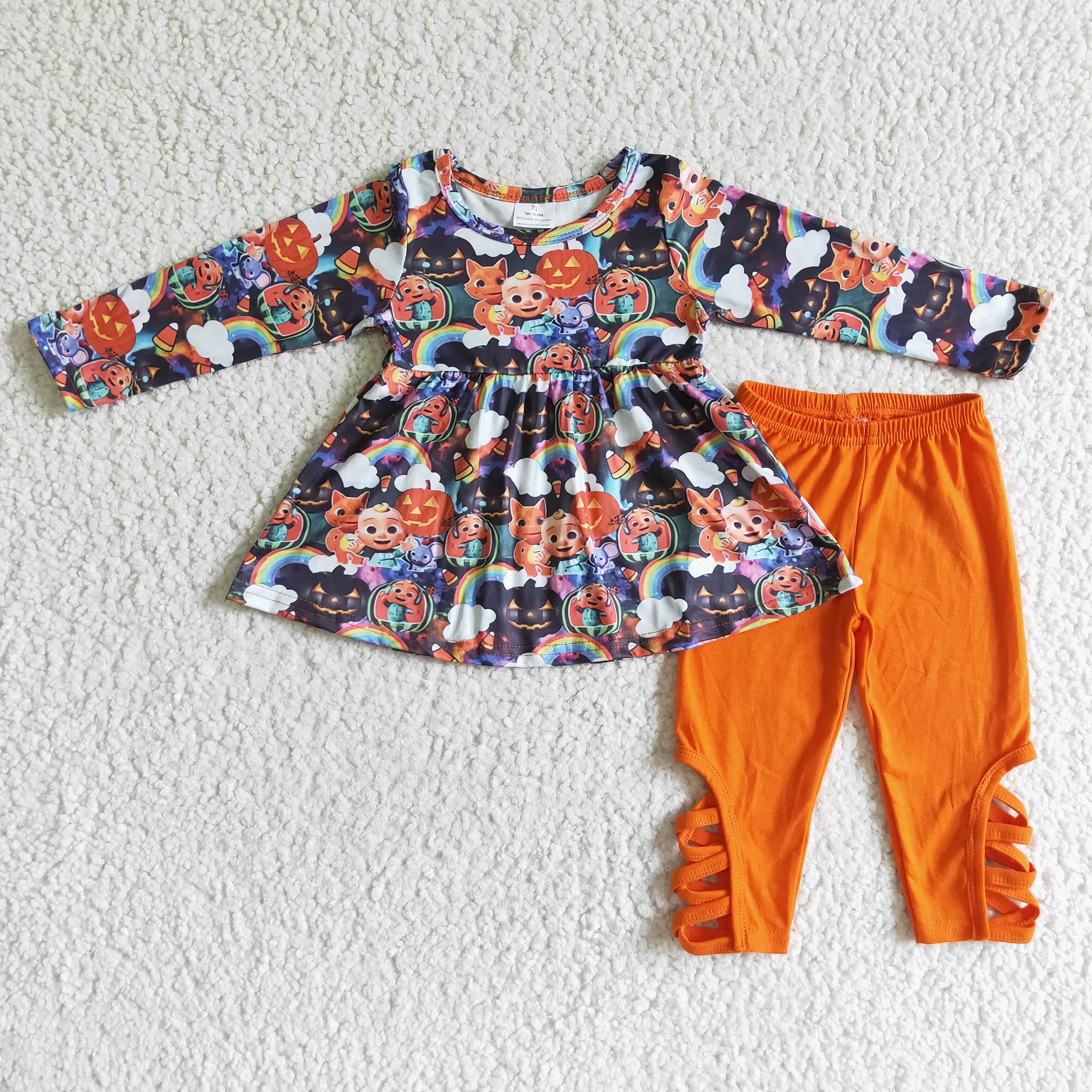 Halloween Pumpkin Cocomelon Orange Leggings Girl Tunic Long Sleeve Outfit