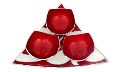 Meena Triangular Dish with 3 Bowls 14" (Aluminium)