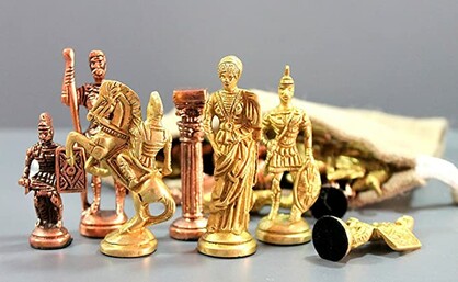 Roman Art Series 3.25” solid Brass Chess Set In Velvet Box