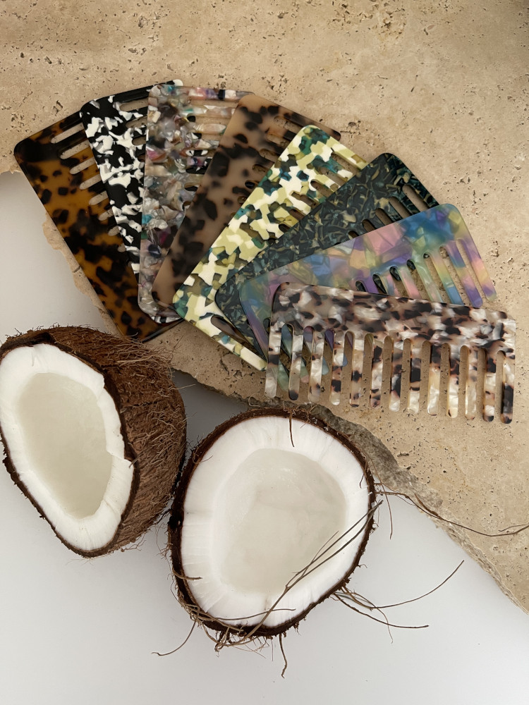 Acetate Hair Comb - Rectangle - Jungle Green