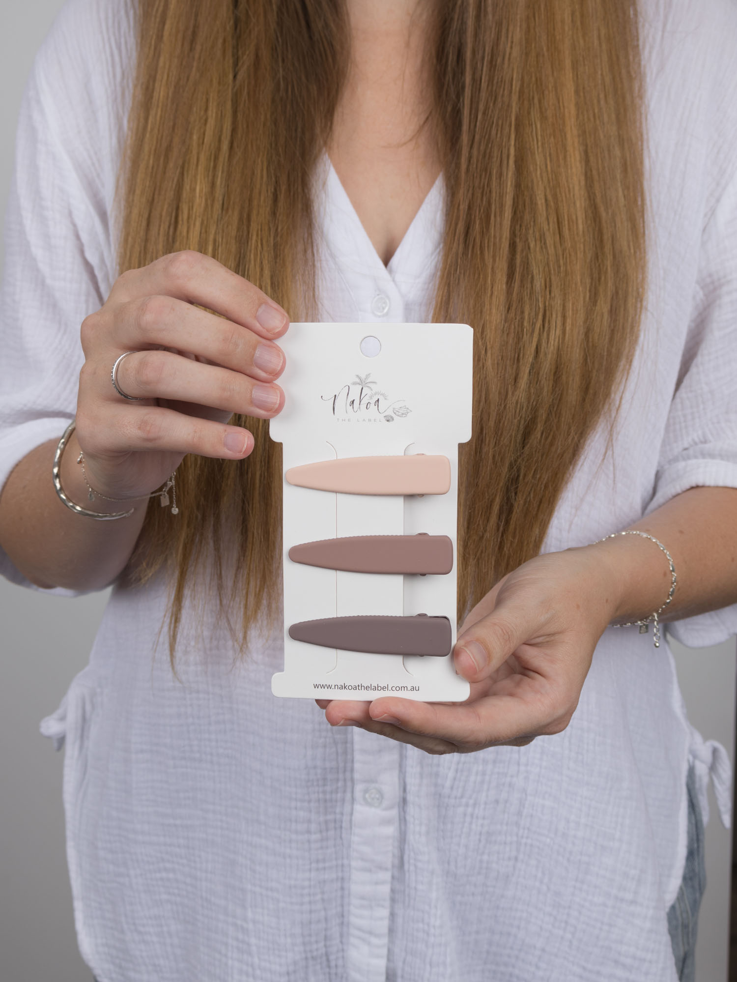 Hair Clip - Set of 3 - Solid - Ombr -- Beige