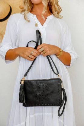 Dot Dash Laser Cut Bag - Black