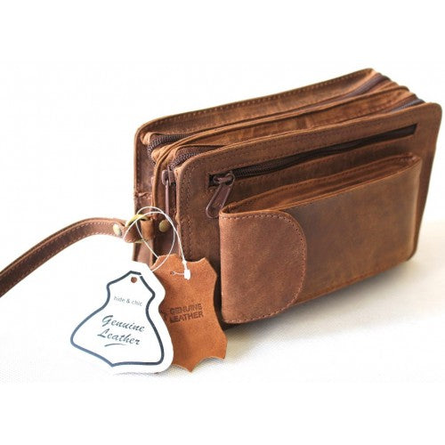 HIDE & CHIC FULL GRAIN HUNTER LEATHER MEN’S CLUTCH BAG. STYLE NO 52009