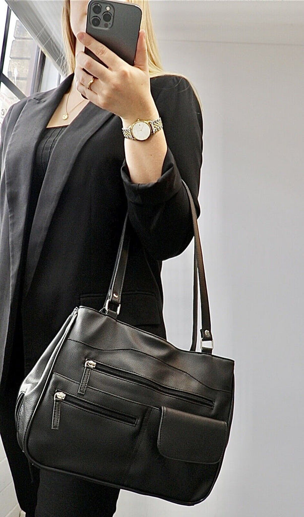 MULTI COMPARTMENT HANDBAG WITH SHOULDER STRAPS. STYLE NO: 4291.