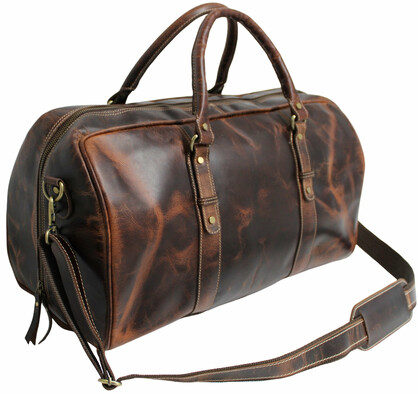 Quality Full Grain Genuine Leather Travel Bag with Adjustable Shoulder Strap. FREE Leather Apple Air-tag Holder. Style No. 81005