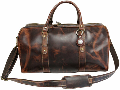 Quality Full Grain Genuine Leather Travel Bag with Adjustable Shoulder Strap. FREE Leather Apple Air-tag Holder. Style No. 81005