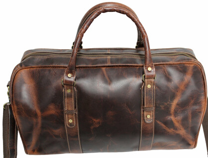 Quality Full Grain Genuine Leather Travel Bag with Adjustable Shoulder Strap. FREE Leather Apple Air-tag Holder. Style No. 81005