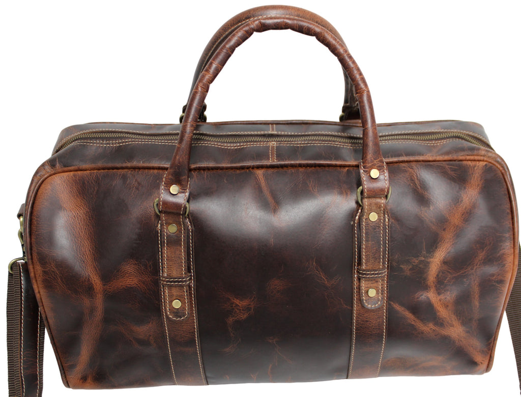 Quality Full Grain Genuine Leather Travel Bag with Adjustable Shoulder Strap. FREE Leather Apple Air-tag Holder. Style No. 81005