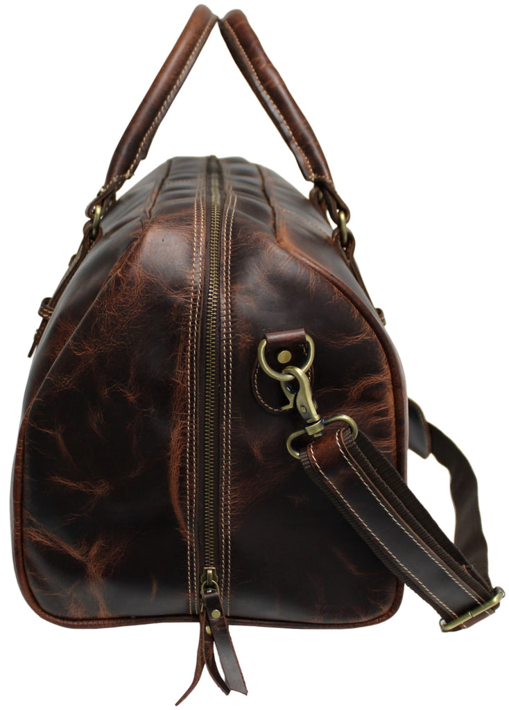 Quality Full Grain Genuine Leather Travel Bag with Adjustable Shoulder Strap. FREE Leather Apple Air-tag Holder. Style No. 81005