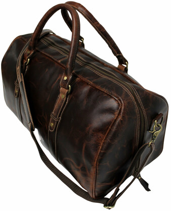 Quality Full Grain Genuine Leather Travel Bag with Adjustable Shoulder Strap. FREE Leather Apple Air-tag Holder. Style No. 81005