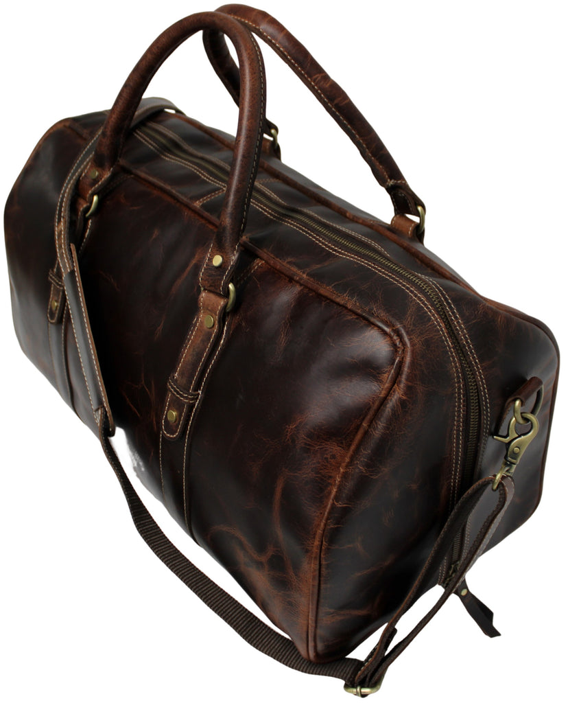 Quality Full Grain Genuine Leather Travel Bag with Adjustable Shoulder Strap. FREE Leather Apple Air-tag Holder. Style No. 81005