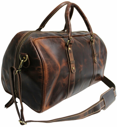 Quality Full Grain Genuine Leather Travel Bag with Adjustable Shoulder Strap. FREE Leather Apple Air-tag Holder. Style No. 81005