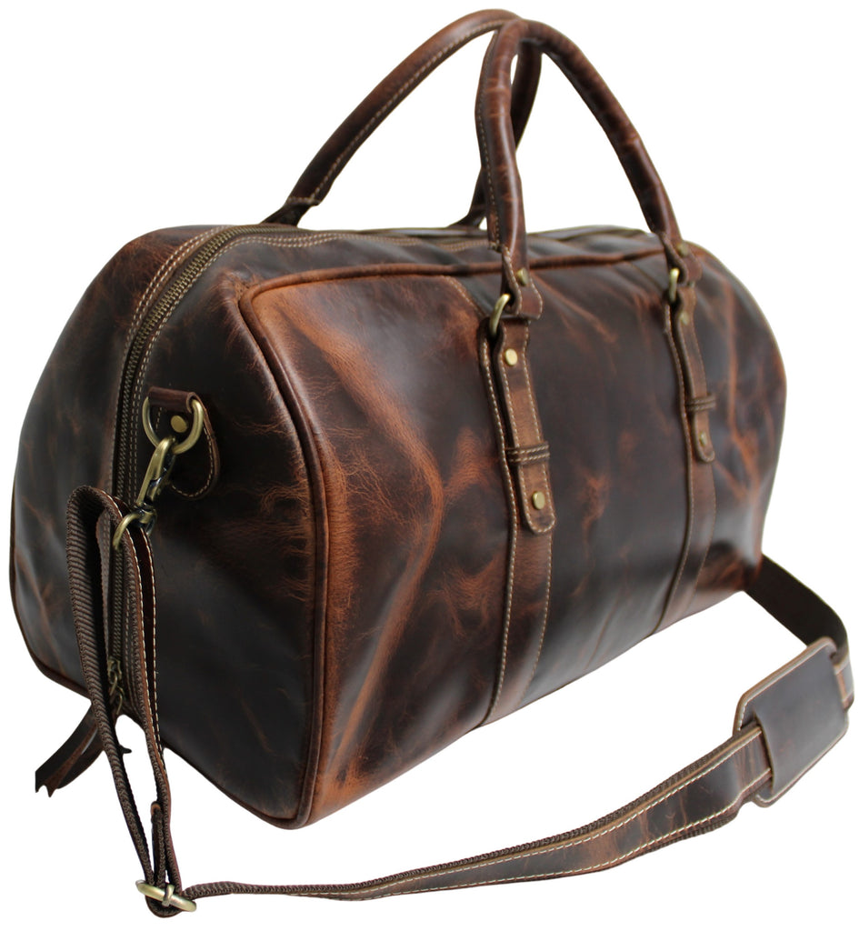 Quality Full Grain Genuine Leather Travel Bag with Adjustable Shoulder Strap. FREE Leather Apple Air-tag Holder. Style No. 81005