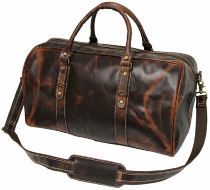 Quality Full Grain Genuine Leather Travel Bag with Adjustable Shoulder Strap. FREE Leather Apple Air-tag Holder. Style No. 81005