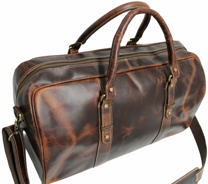 Quality Full Grain Genuine Leather Travel Bag with Adjustable Shoulder Strap. FREE Leather Apple Air-tag Holder. Style No. 81005