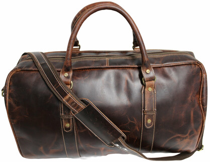 Quality Full Grain Genuine Leather Travel Bag with Adjustable Shoulder Strap. FREE Leather Apple Air-tag Holder. Style No. 81005