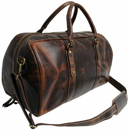 Quality Full Grain Genuine Leather Travel Bag with Adjustable Shoulder Strap. FREE Leather Apple Air-tag Holder. Style No. 81005