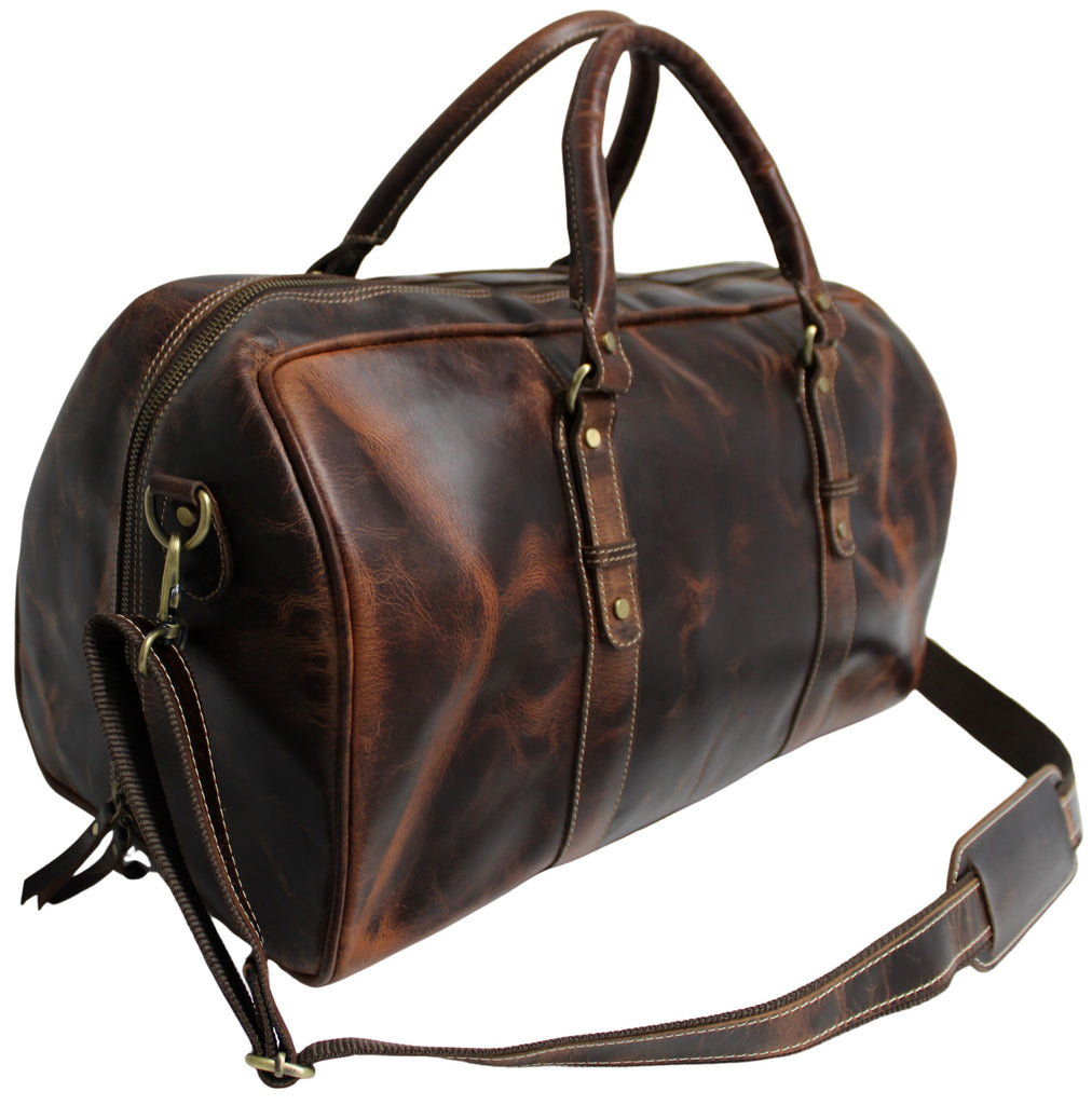 Quality Full Grain Genuine Leather Travel Bag with Adjustable Shoulder Strap. FREE Leather Apple Air-tag Holder. Style No. 81005