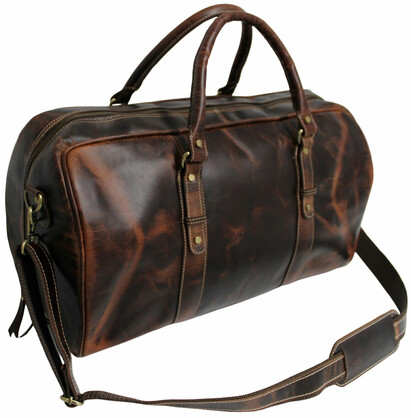 Quality Full Grain Genuine Leather Travel Bag with Adjustable Shoulder Strap. FREE Leather Apple Air-tag Holder. Style No. 81005